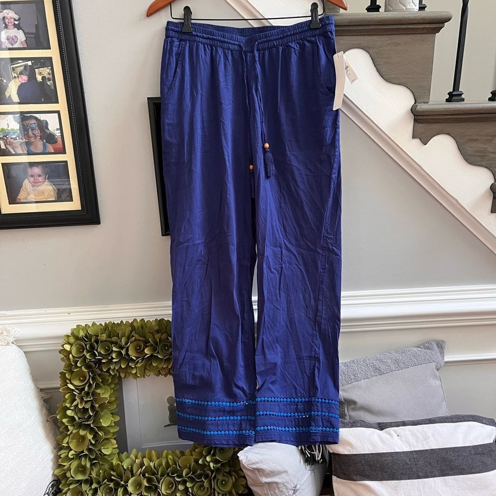 Talbots X Miracle Suit Navy Tassel Cover Up Pants sz S NWT